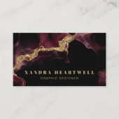 Moody Burgundy Gold Glitter Ink Abstract QR Code Visitekaartje (Voorkant)