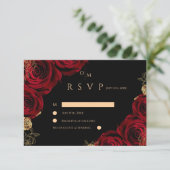 Moody Burgundy Roses Wedding RSVP card (Staand voorkant)
