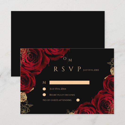 Moody Burgundy Roses Wedding RSVP card Kaartje (Voorkant / Achterkant)