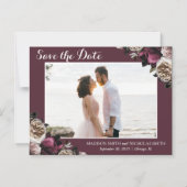 Moody Burgundy & Roze Floral bespaart de datum van Magnetische Uitnodiging (Voorkant)