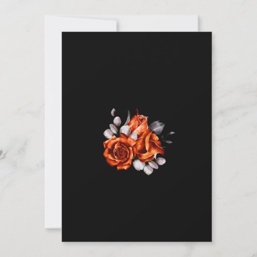 Moody Burnt Oranje Roos Floral Black Wedding Kaart (Achterkant)