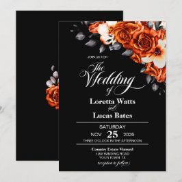 Moody Burnt Oranje Roos Floral Black Wedding Kaart