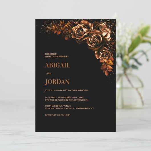 Moody Burnt Sinaasappel Bloemen Bruiloft Kaart (Staand voorkant)