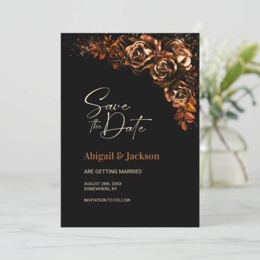 Moody Burnt Sinaasappel Bloemen Bruiloft Save the Save The Date (Staand voorkant)