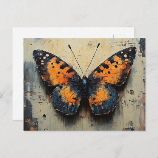 Moody Butterfly on Distressed Wall Briefkaart (Voorkant / Achterkant)