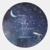 Moody Celestial Moon & Stars Baby shower Ronde Sticker (Voorkant)