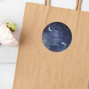 Moody Celestial Moon & Stars Baby shower Ronde Sticker