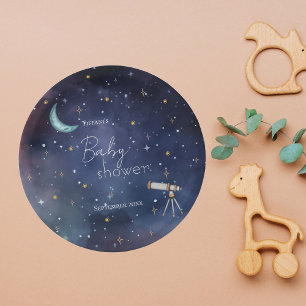 Moody Celestial Sky Moon & Stars Baby shower Papieren Bordje