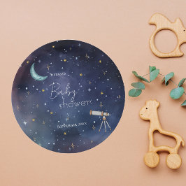 Moody Celestial Sky Moon & Stars Baby shower Papieren Bordje