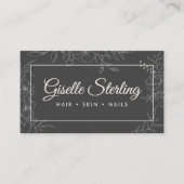 Moody Charcoal Grey Bloemen Line Art Modern Script Visitekaartje (Voorkant)