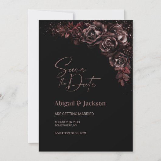 Moody Chocolate Bloemenbruiloft Save the Date (Voorkant)