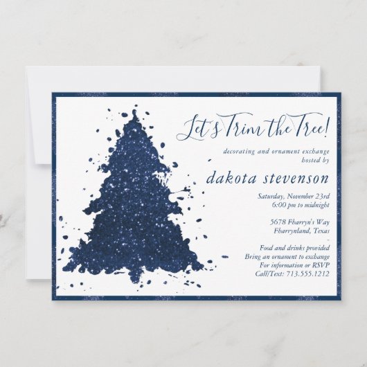 Moody Christmas | Classy Navy Blue Tree Trim Party Feestdagenkaart (Voorkant)