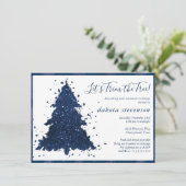 Moody Christmas | Classy Navy Blue Tree Trim Party Feestdagenkaart (Staand voorkant)