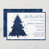 Moody Christmas | Classy Navy Blue Tree Trim Party Feestdagenkaart (Voorkant / Achterkant)