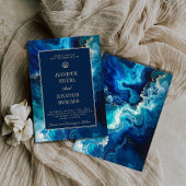 Moody Coastal Ocean Blue Elegant Beach Wedding Kaart