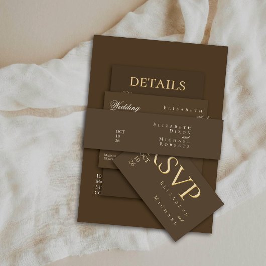 Moody Coffee Ivory Minimalist Boho Wedding Uitnodigingen Wikkel
