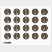 Moody Coffee Ivory Monogram Date Wedding Ronde Sticker (Vel)