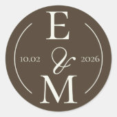 Moody Coffee Ivory Monogram Date Wedding Ronde Sticker (Voorkant)