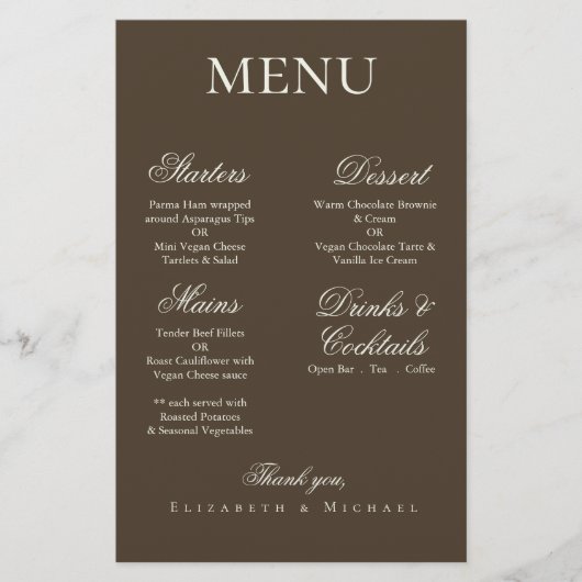 Moody Coffee Minimalist Boho Wedding Menu (Voorkant)