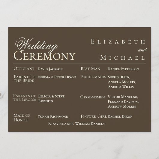 Moody Coffee Minimalist Wedding Program Timeline Menu (Voorkant)