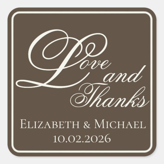 Moody Coffee Modern "Love and Thanks" Vierkante Sticker (Voorkant)