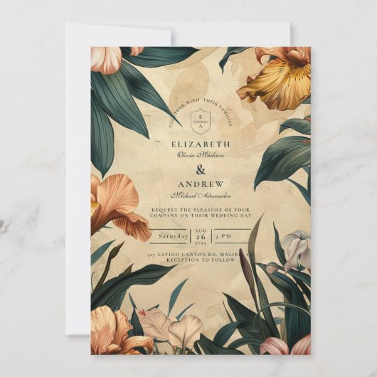 Moody Copper Botanical Wedding Kaart (Voorkant)