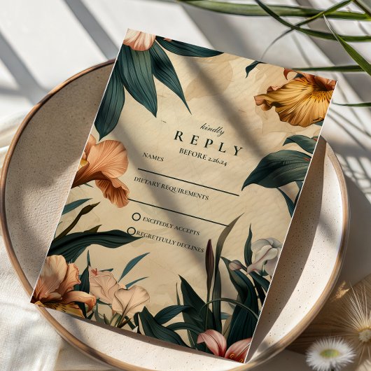 Moody Copper Botanical Wedding RSVP Kaartje
