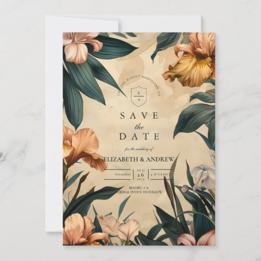 Moody Copper Botanical Wedding Save The Date (Voorkant)