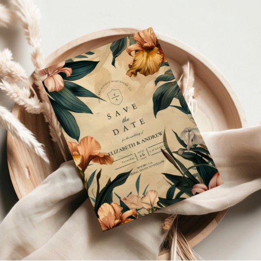 Moody Copper Botanical Wedding Save The Date