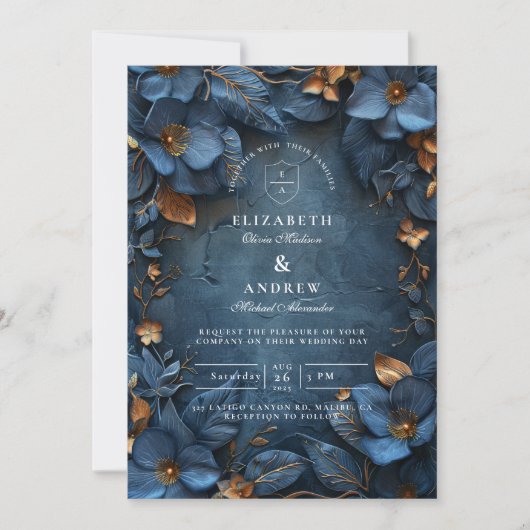Moody Copper Floral Wedding Kaart (Voorkant)