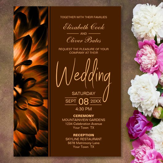 Moody Copper Floral Wedding Kaart