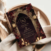 Moody Crimson Floral Wedding Kaart