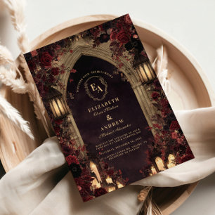 Moody Crimson Floral Wedding Kaart