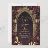 Moody Crimson Floral Wedding Kaart (Voorkant)