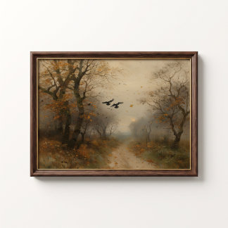 Moody Crows Autumn Path Vintage Bos Poster