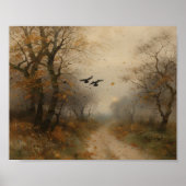 Moody Crows Autumn Path Vintage Bos Poster (Voorkant)