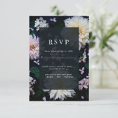 Moody Dahlia floral bruiloft RSVP green (Staand voorkant)