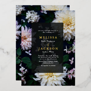 Moody Dahlia Floral Wedding Folie Uitnodiging