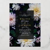 Moody Dahlia Floral Wedding Folie Uitnodiging (Voorkant)