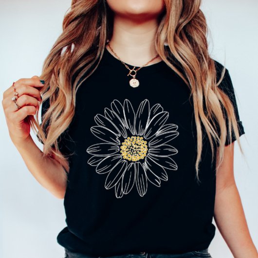Moody Daisy Black; Minimalist Floral Summer  T-shirt