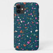 Moody Dark Blauwgroen Terrazzo-telefoontas Case-Mate iPhone Case (Achterkant)