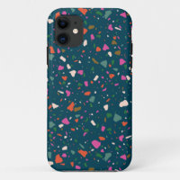 Moody Dark Blauwgroen Terrazzo-telefoontas