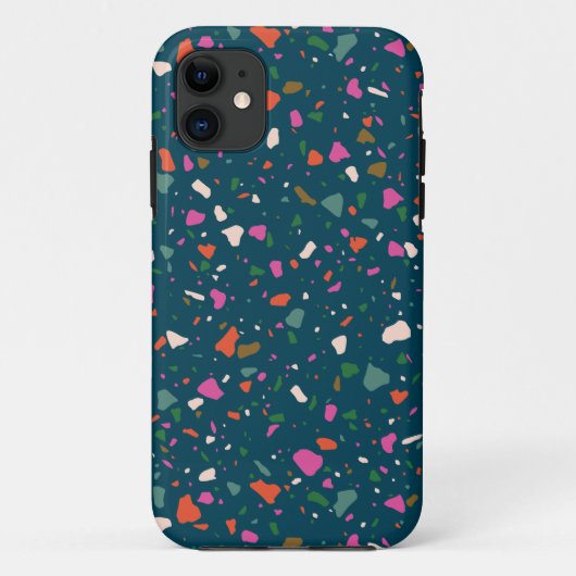 Moody Dark Blauwgroen Terrazzo-telefoontas Case-Mate iPhone Case (Achterkant)