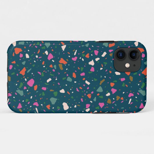 Moody Dark Blauwgroen Terrazzo-telefoontas Case-Mate iPhone Case (Achterkant (horizontaal))
