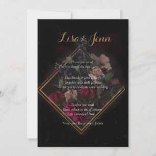 Moody Dark Boquet Wedding Invitations Kaart