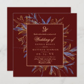 Moody Dark Burgundy Floral Wedding Kaart (Voorkant / Achterkant)