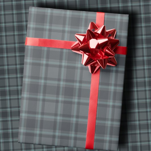 Moody Dark Charcoal Grey and Teal Tartan Plaid Cadeaupapier