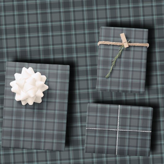 Moody Dark Charcoal Grey and Teal Tartan Plaid Inpakpapier Vel