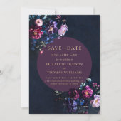 Moody Dark Elegant Bloemen Paarse Foto Bruiloft Save The Date (Voorkant)