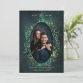 Moody Dark Elegant Enchanted Forest Fotobruiloft Save The Date (Staand voorkant)